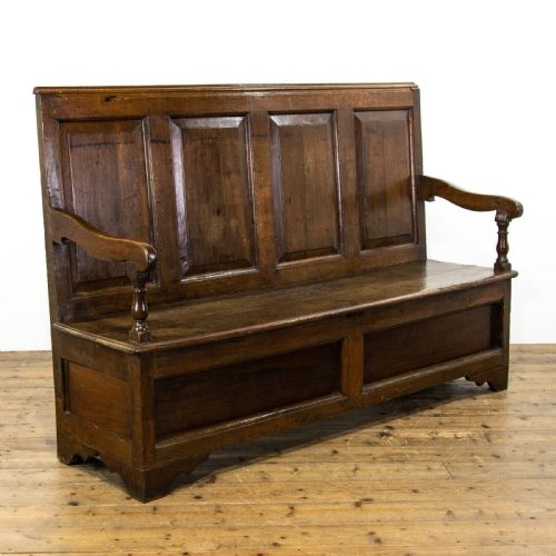 Antique Oak Settle with Panelled Back