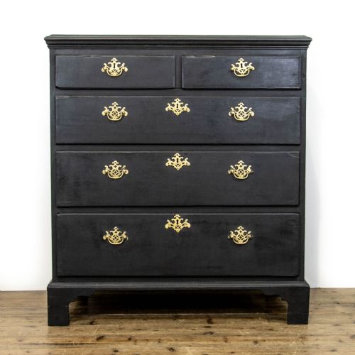 Antique Black Painted Pine Chest of Drawers