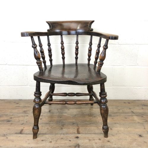 Antique Beech and Elm Smoker's Bow Chair