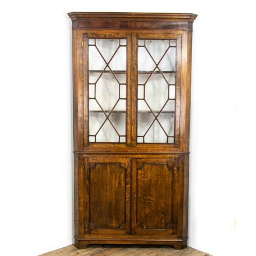 Antique 19th Century Glazed Oak Corner Cupboard