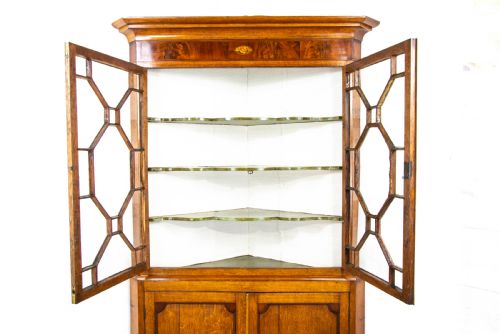 fig 1. Antique Oak Glazed Corner Cupboard