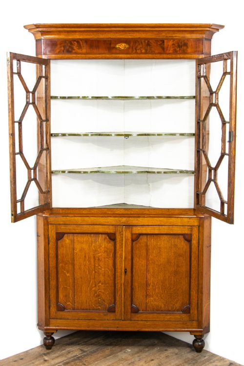 fig 2. Antique Oak Glazed Corner Cupboard