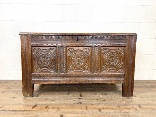 fig 1. Antique Carved Oak Coffer