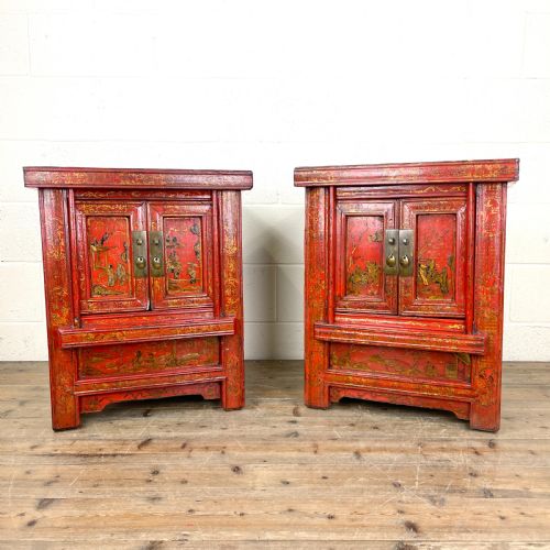 Pair of Antique Lacquered Oriental Side Cupboards