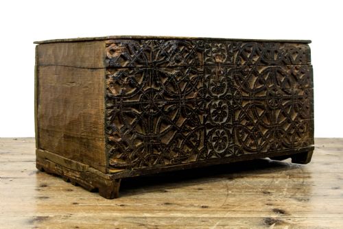 fig 1. Antique Carved Oak and Deal Trunk