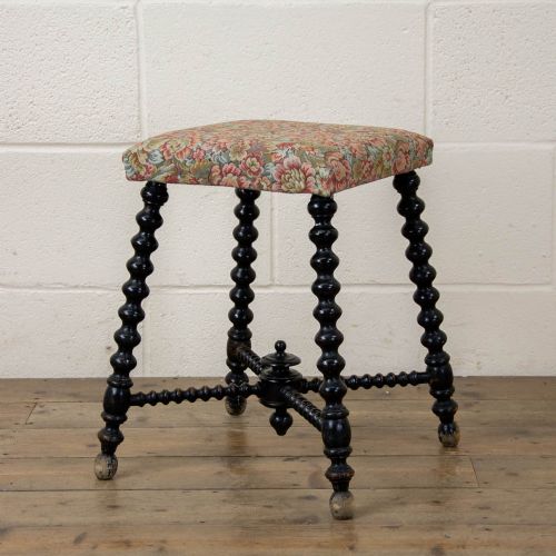 Small Antique Ebonised Bobbin Stool