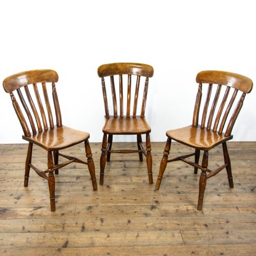 Set of Three Antique Elm Farmhouse Kitchen Chairs