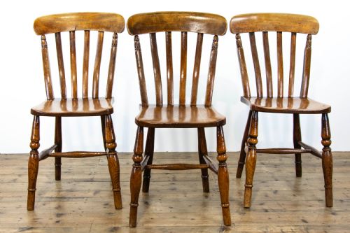 fig 2. Set of Three Antique Elm Farmhouse Kitchen Chairs