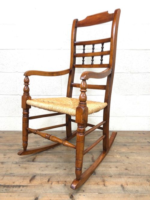 fig 1. ANTIQUE ROCKING CHAIR WITH RUSH SEAT