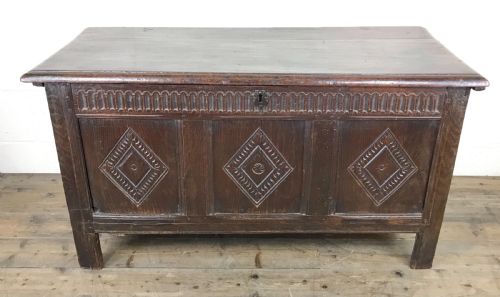 fig 1. ANTIQUE 18TH CENTURY CARVED OAK COFFER