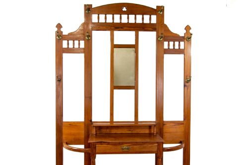 LARGE ANTIQUE PITCH PINE HALL STAND - ADDITIONAL PHOTO 1