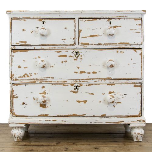 Distressed White Painted Antique Pine Chest of Drawers