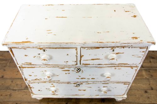 fig 1. Distressed White Painted Antique Pine Chest of Drawers