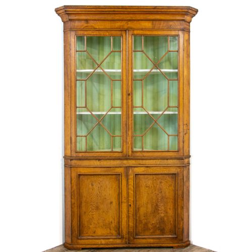 Antique Georgian Oak Corner Cupboard with Glazed Top