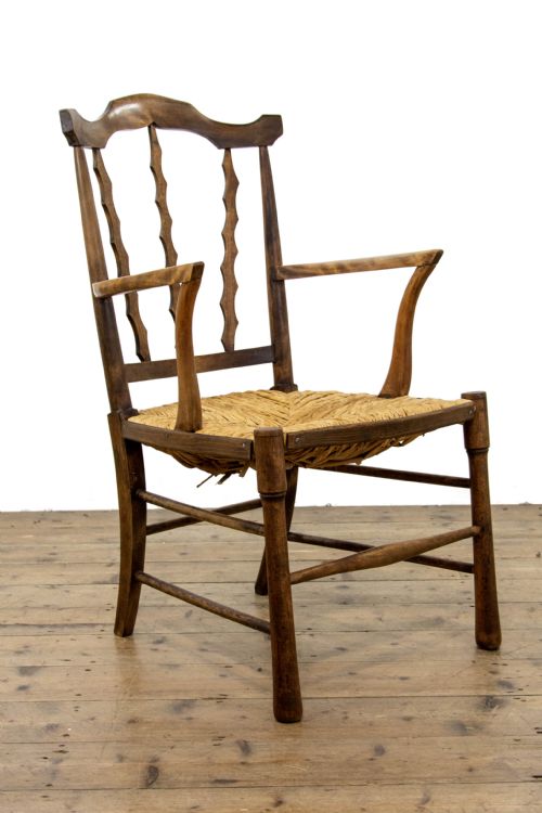 fig 1. Antique Arts and Crafts Elm and Rush Elbow Chair