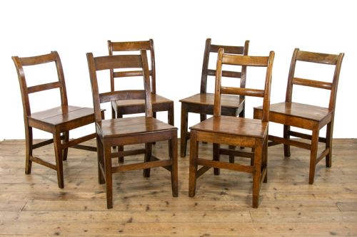 fig 1. Set of Six Similar Antique Oak Farmhouse Chairs