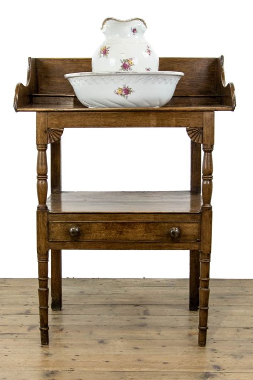 fig 2. Antique Oak Washstand with Drawer 