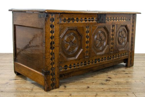 fig 1. Antique 17th Century Inlaid Oak Coffer 