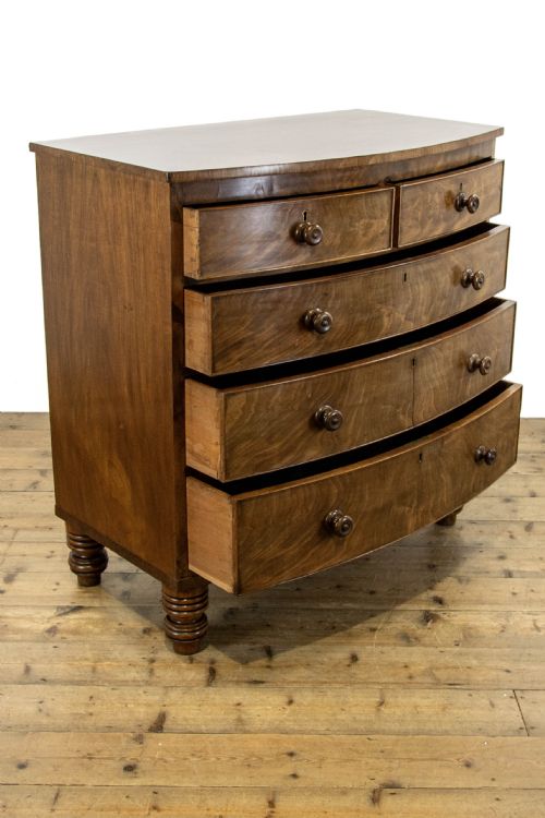 fig 1. Antique Bow Front Mahogany Chest of Drawers