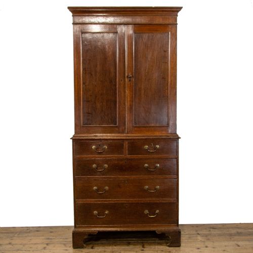 Narrow Antique Oak Linen Press Cupboard
