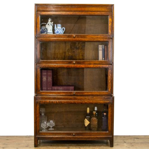 Antique Oak Globe Wernicke Style Four Tier Bookcase