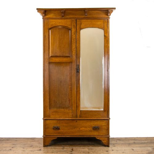 Arts and Crafts Oak Wardrobe with Mirror