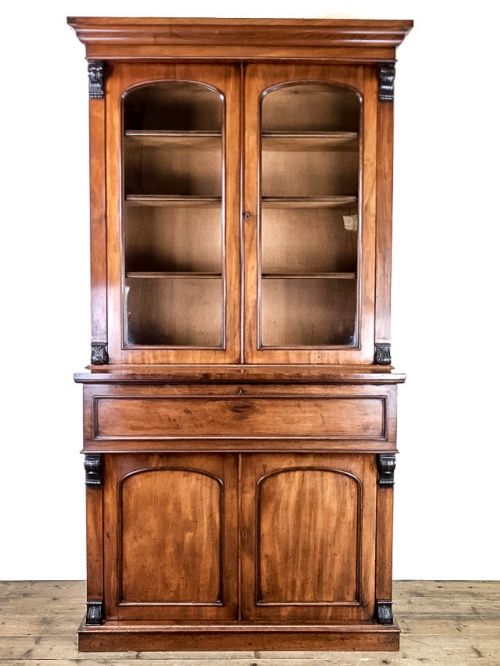 fig 1. Antique Mahogany Bookcase with Inset Writing Surface