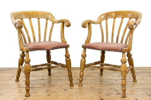 fig 1. Pair of Antique Beech Smokers Bow Chairs