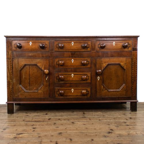 Antique Welsh Oak Dresser Base with Inlay