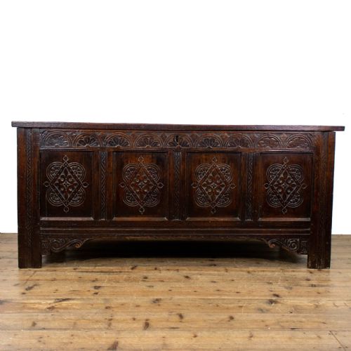 Large 18th Century Carved Oak Coffer