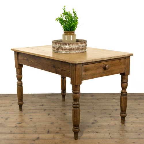 fig 1. Antique Pine Farmhouse Kitchen Table with Drawer