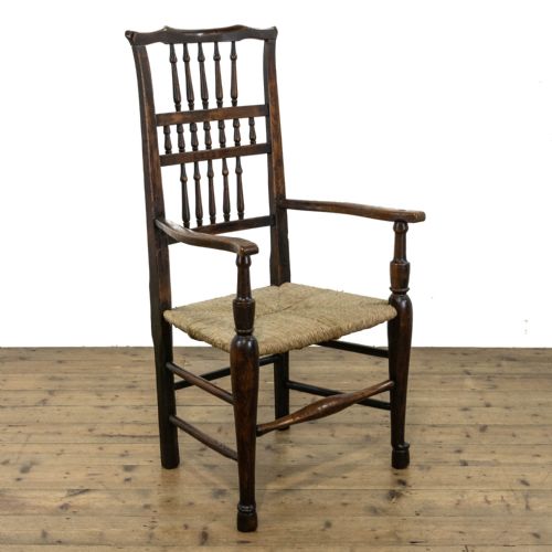 fig 1. Antique Elm Elbow Chair with Rush Seat
