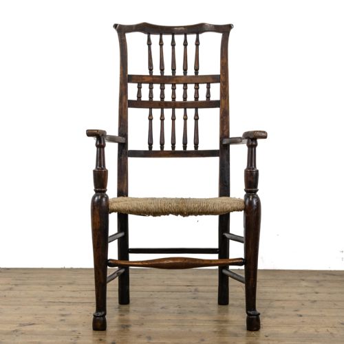 fig 2. Antique Elm Elbow Chair with Rush Seat