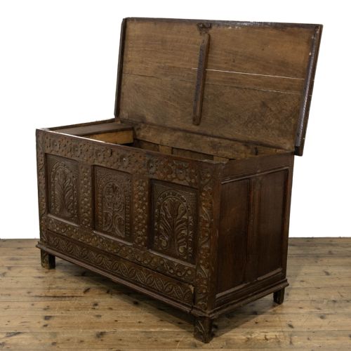 fig 1. Antique Century Carved Oak Mule Chest