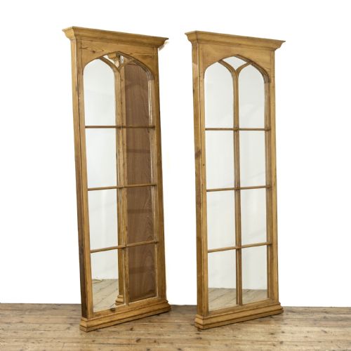 Pair of Decorative Pine Architectural Mirrors