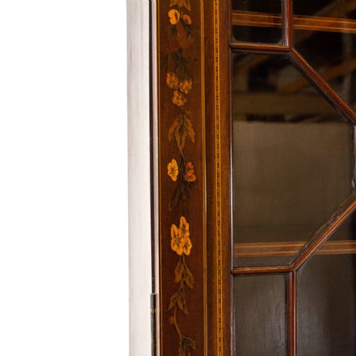 EDWARDIAN INLAID MAHOGANY FALL FRONT BUREAU WITH GLAZED TOP - ADDITIONAL PHOTO 2