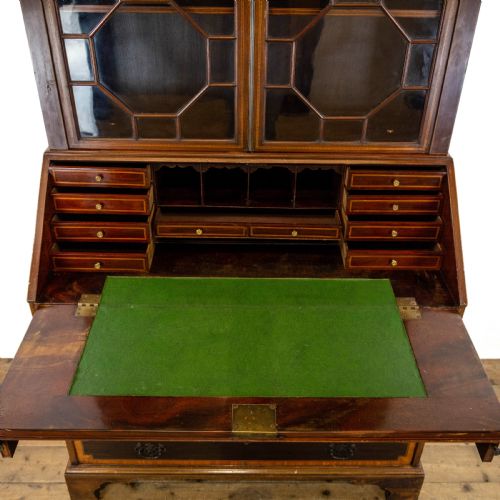 EDWARDIAN INLAID MAHOGANY FALL FRONT BUREAU WITH GLAZED TOP - ADDITIONAL PHOTO 6