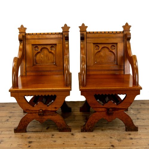 fig 1. Pair of Antique Pitch Pine Church Chairs