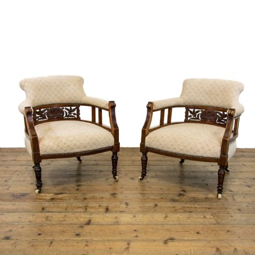 Pair of Victorian Carved and Upholstered Tub Chairs