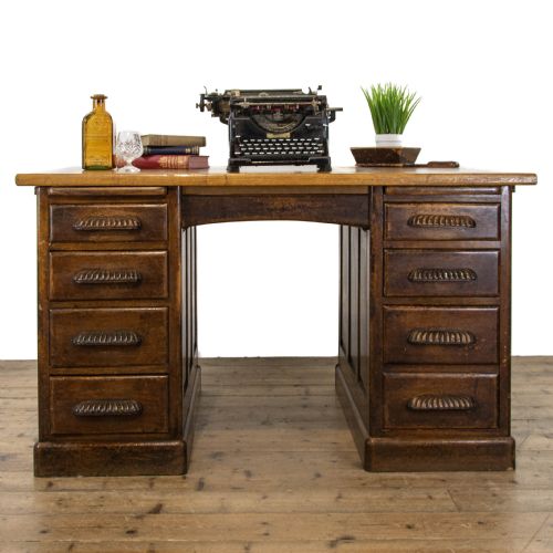 fig 1. Large Antique Oak Pedestal Desk