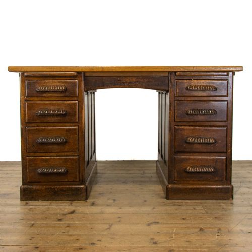 Large Antique Oak Pedestal Desk