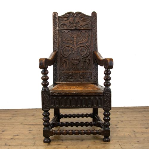fig 1. Large Antique Carved Oak Throne Armchair