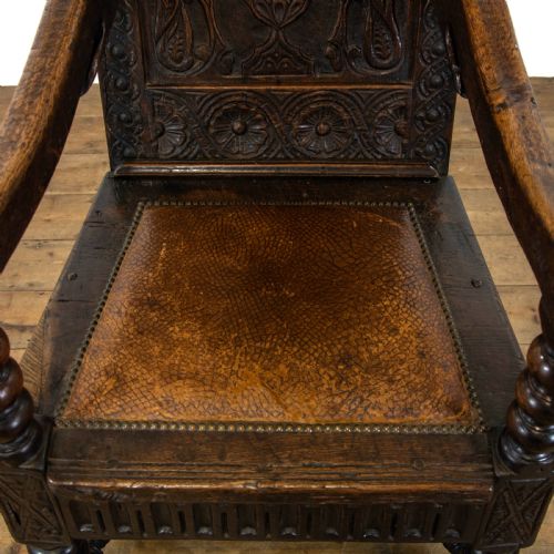 fig 2. Large Antique Carved Oak Throne Armchair