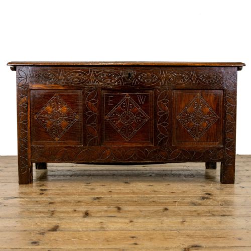 fig 2. 17th Century Antique Carved Oak Coffer