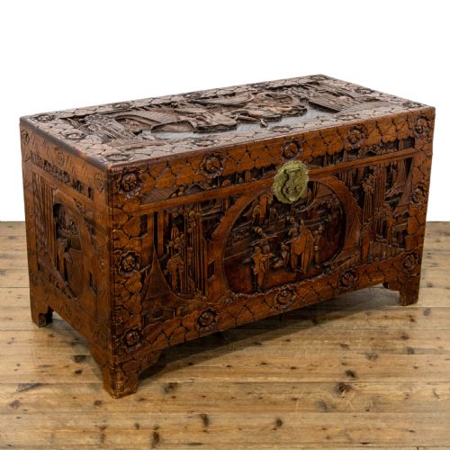 Early 20th Century Carved Camphor Wood Trunk