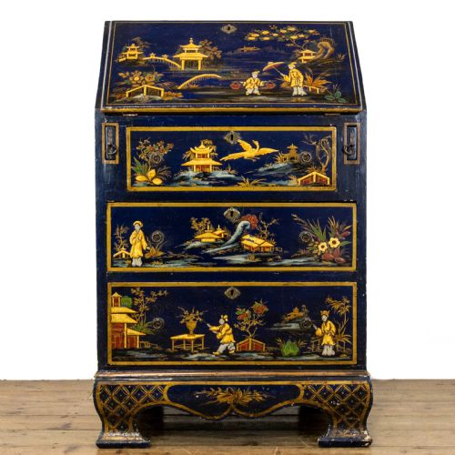 Antique Blue Japanned Chinoiserie Bureau