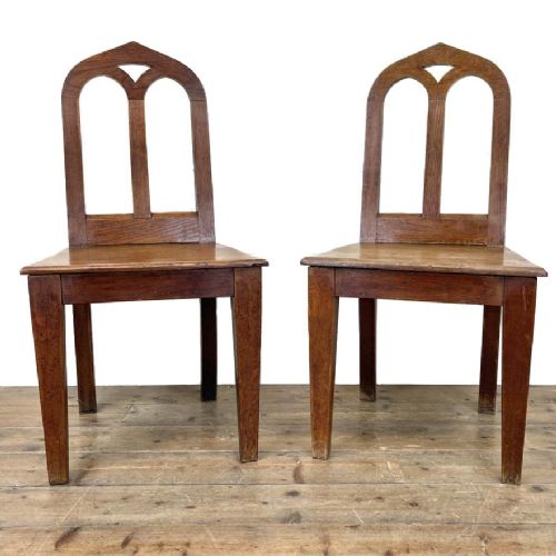 Pair of Antique Oak Gothic Hall Chairs