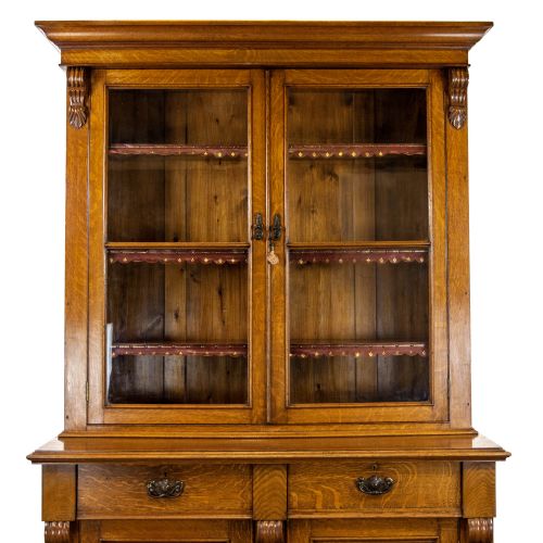 fig 1. Victorian Antique Golden Oak Glazed Bookcase