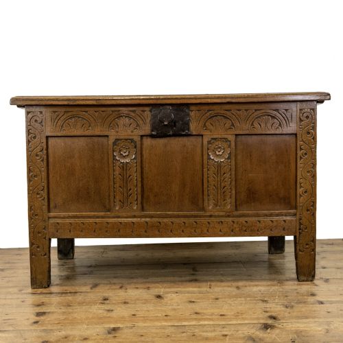 18th Century Antique Carved Oak Coffer