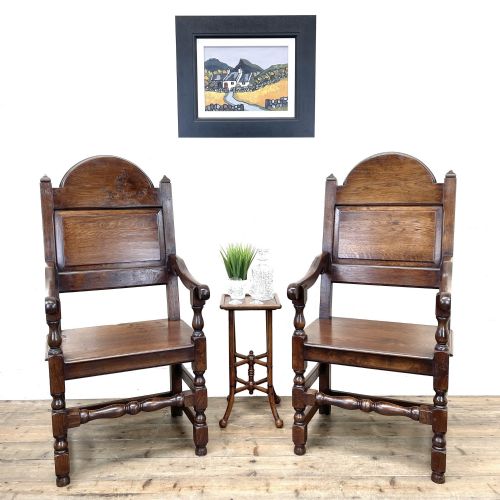 fig 1. Pair of Antique Oak Throne Chairs